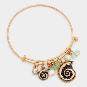 Matte Gold Shell Natural Stone Hook Charm Bracelet Bangle